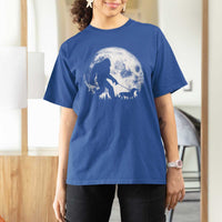 Bigfoot Walking Dachshund T Shirt For Women Funny Doxie Wiener Sasquatch Night Stroll Full Moon - Wonder Print Shop