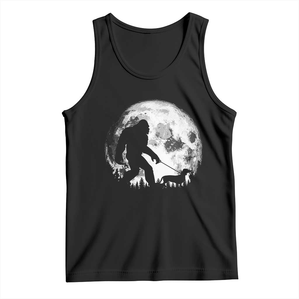 Bigfoot Walking Dachshund Tank Top Funny Doxie Wiener Sasquatch Night Stroll Full Moon - Wonder Print Shop