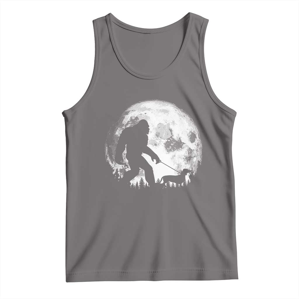 Bigfoot Walking Dachshund Tank Top Funny Doxie Wiener Sasquatch Night Stroll Full Moon - Wonder Print Shop