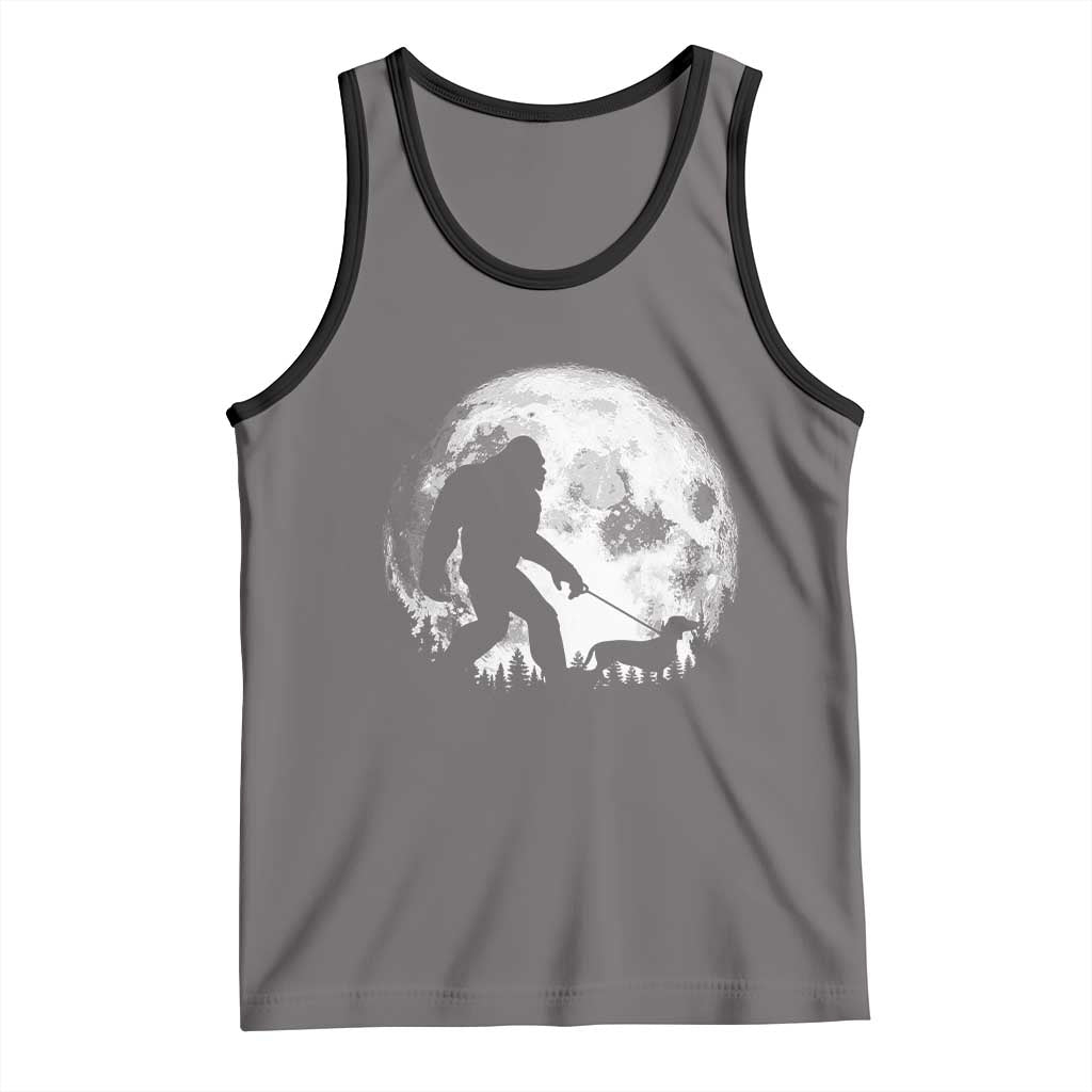 Bigfoot Walking Dachshund Tank Top Funny Doxie Wiener Sasquatch Night Stroll Full Moon - Wonder Print Shop