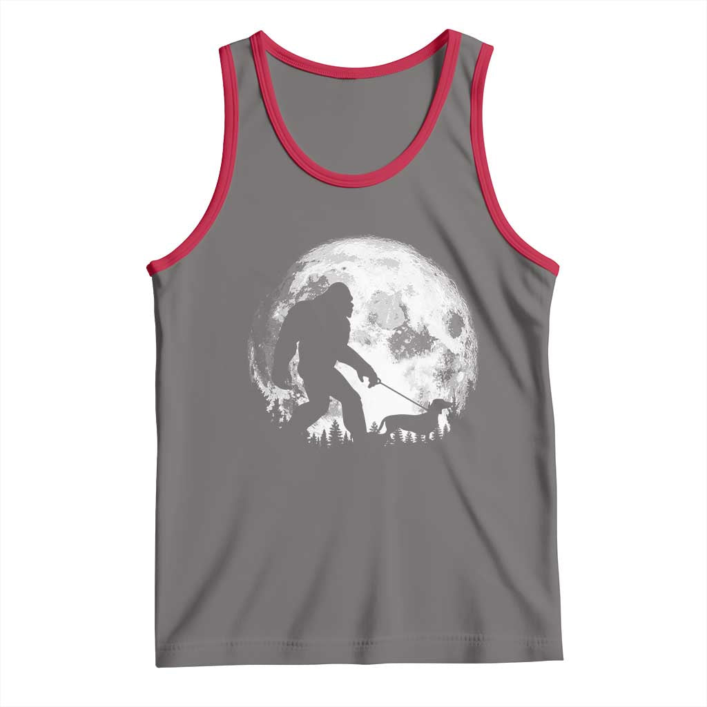Bigfoot Walking Dachshund Tank Top Funny Doxie Wiener Sasquatch Night Stroll Full Moon - Wonder Print Shop