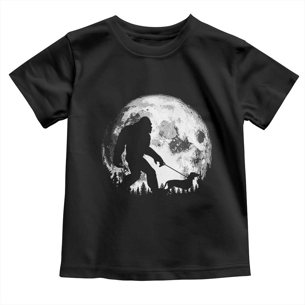 Bigfoot Walking Dachshund Toddler T Shirt Funny Doxie Wiener Sasquatch Night Stroll Full Moon - Wonder Print Shop