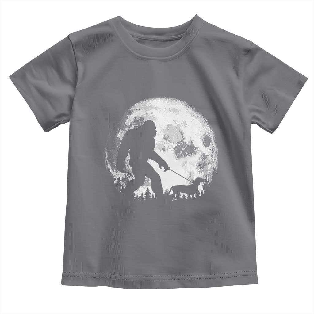 Bigfoot Walking Dachshund Toddler T Shirt Funny Doxie Wiener Sasquatch Night Stroll Full Moon - Wonder Print Shop
