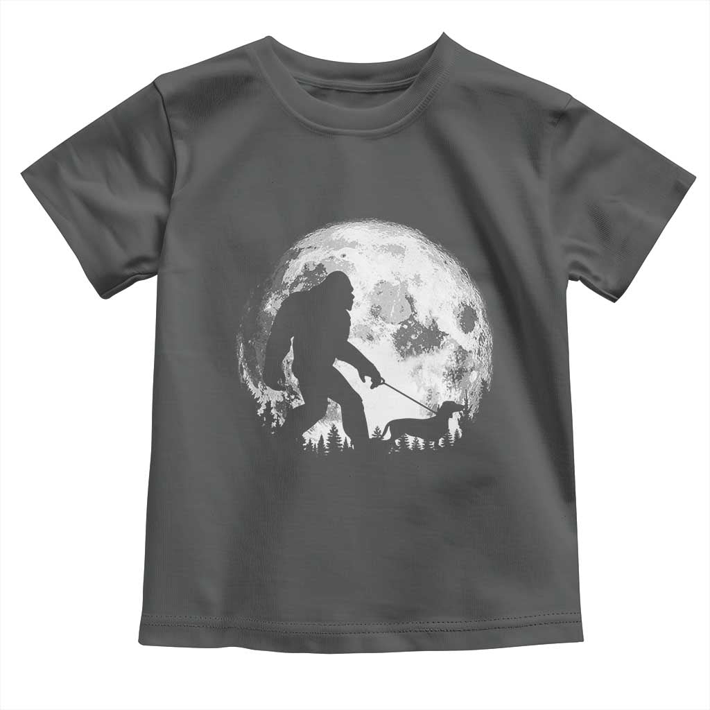 Bigfoot Walking Dachshund Toddler T Shirt Funny Doxie Wiener Sasquatch Night Stroll Full Moon - Wonder Print Shop