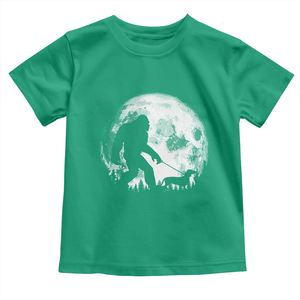 Bigfoot Walking Dachshund Toddler T Shirt Funny Doxie Wiener Sasquatch Night Stroll Full Moon - Wonder Print Shop