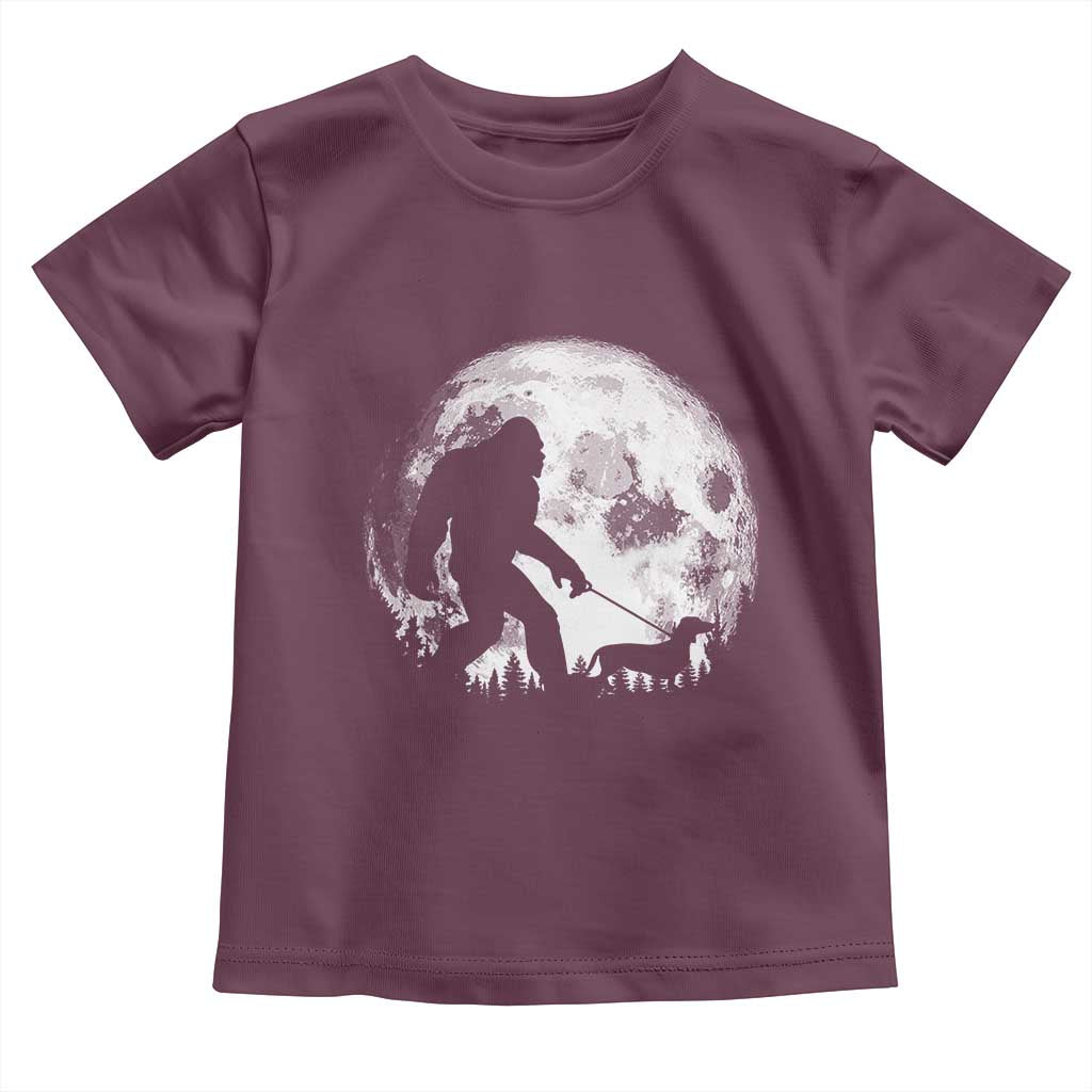Bigfoot Walking Dachshund Toddler T Shirt Funny Doxie Wiener Sasquatch Night Stroll Full Moon - Wonder Print Shop