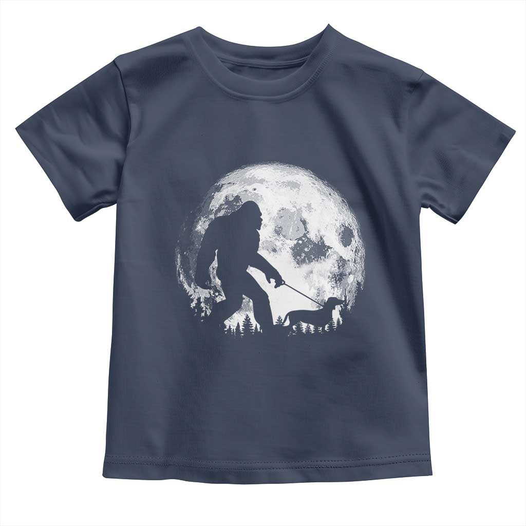 Bigfoot Walking Dachshund Toddler T Shirt Funny Doxie Wiener Sasquatch Night Stroll Full Moon - Wonder Print Shop
