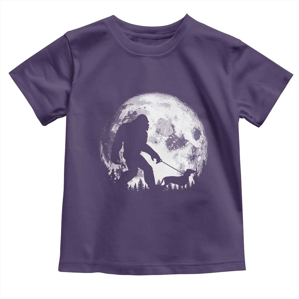 Bigfoot Walking Dachshund Toddler T Shirt Funny Doxie Wiener Sasquatch Night Stroll Full Moon - Wonder Print Shop