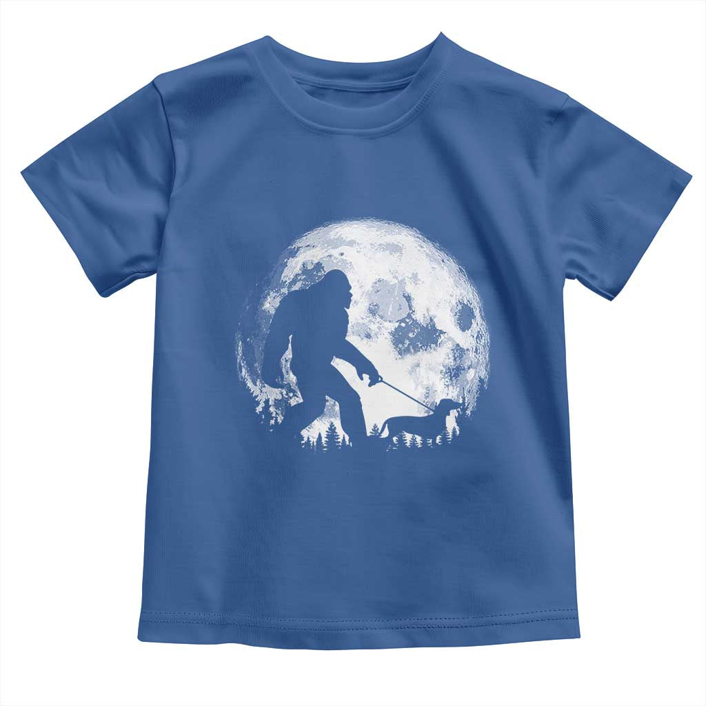 Bigfoot Walking Dachshund Toddler T Shirt Funny Doxie Wiener Sasquatch Night Stroll Full Moon - Wonder Print Shop