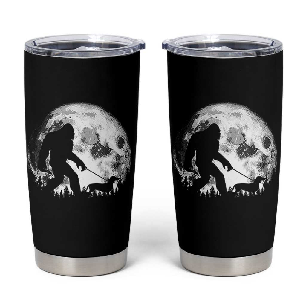 Bigfoot Walking Dachshund Tumbler Cup Funny Doxie Wiener Sasquatch Night Stroll Full Moon - Wonder Print Shop