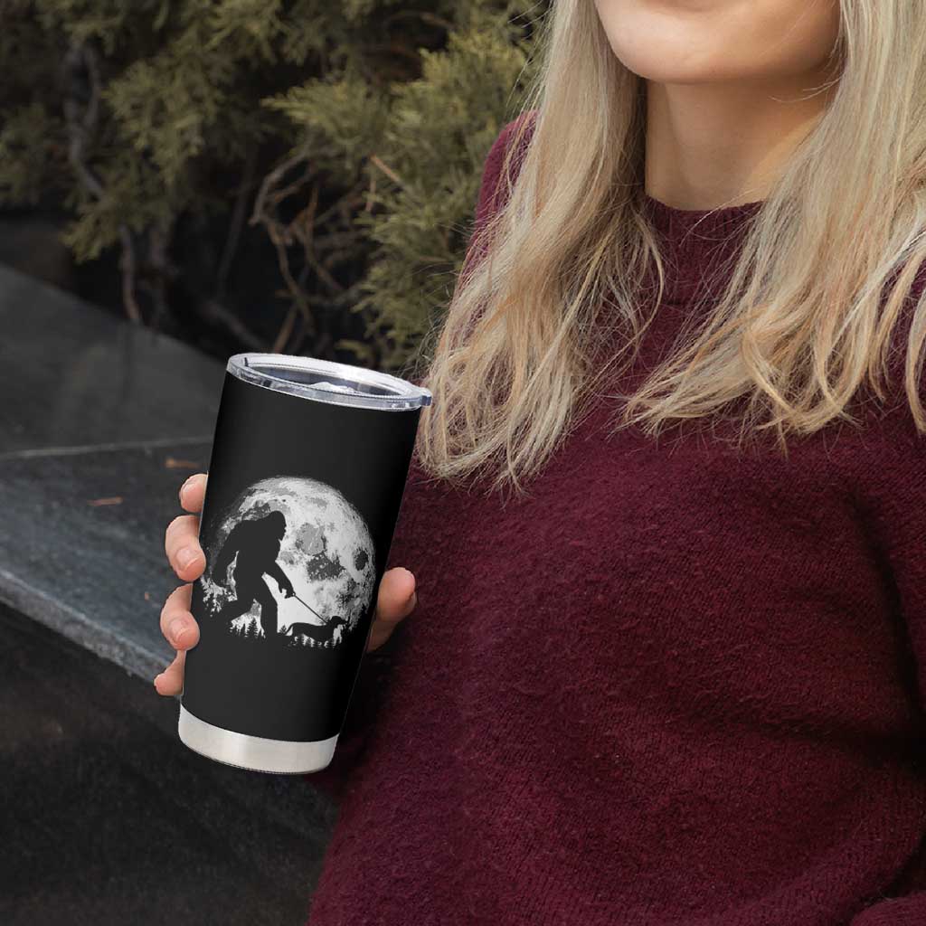 Bigfoot Walking Dachshund Tumbler Cup Funny Doxie Wiener Sasquatch Night Stroll Full Moon - Wonder Print Shop