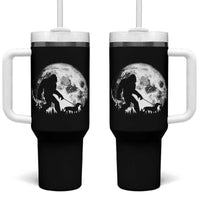 Bigfoot Walking Dachshund Tumbler With Handle Funny Doxie Wiener Sasquatch Night Stroll Full Moon - Wonder Print Shop