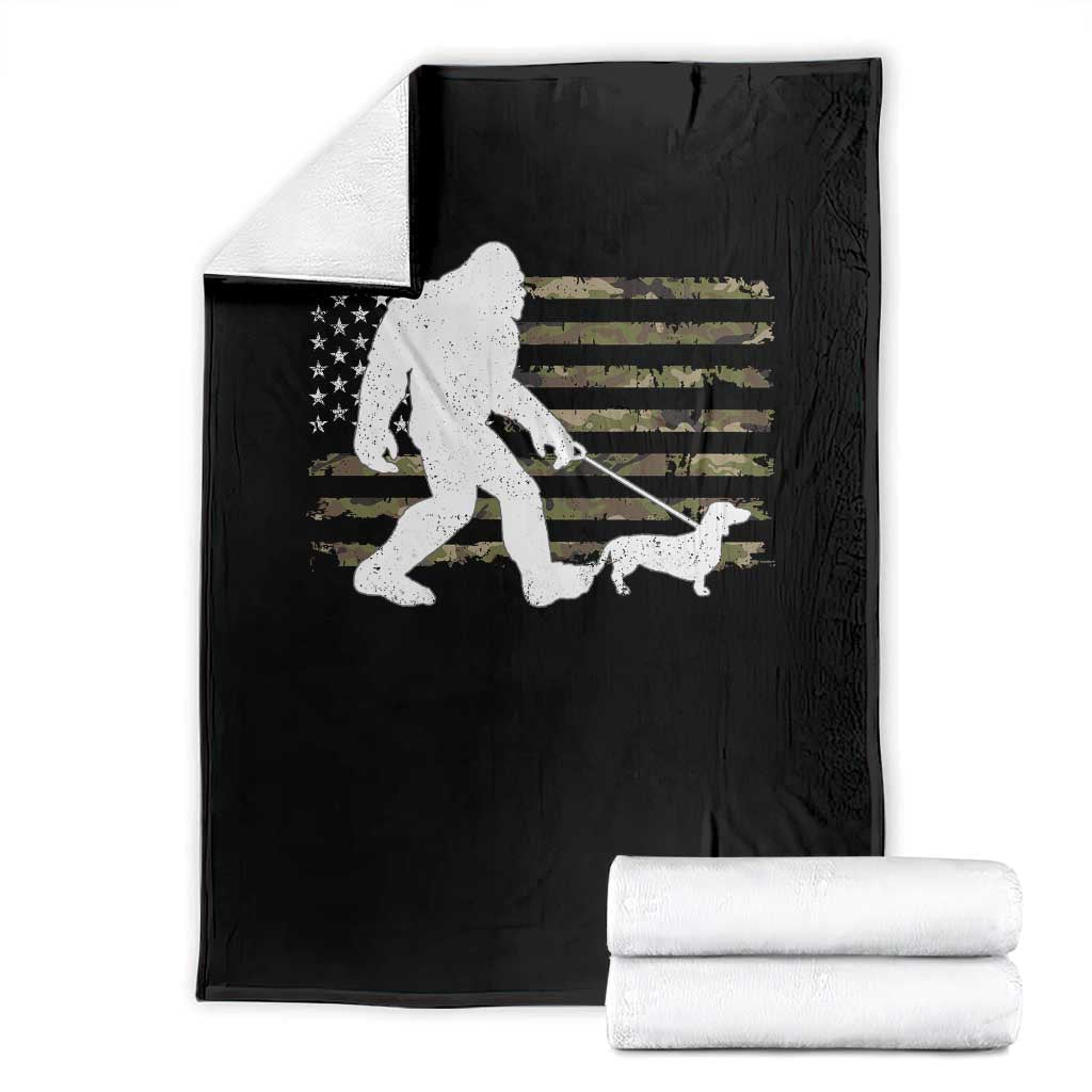 Bigfoot Walking Dachshund Throw Blanket Sasquatch Camo American Flag USA Military Patriotic - Wonder Print Shop