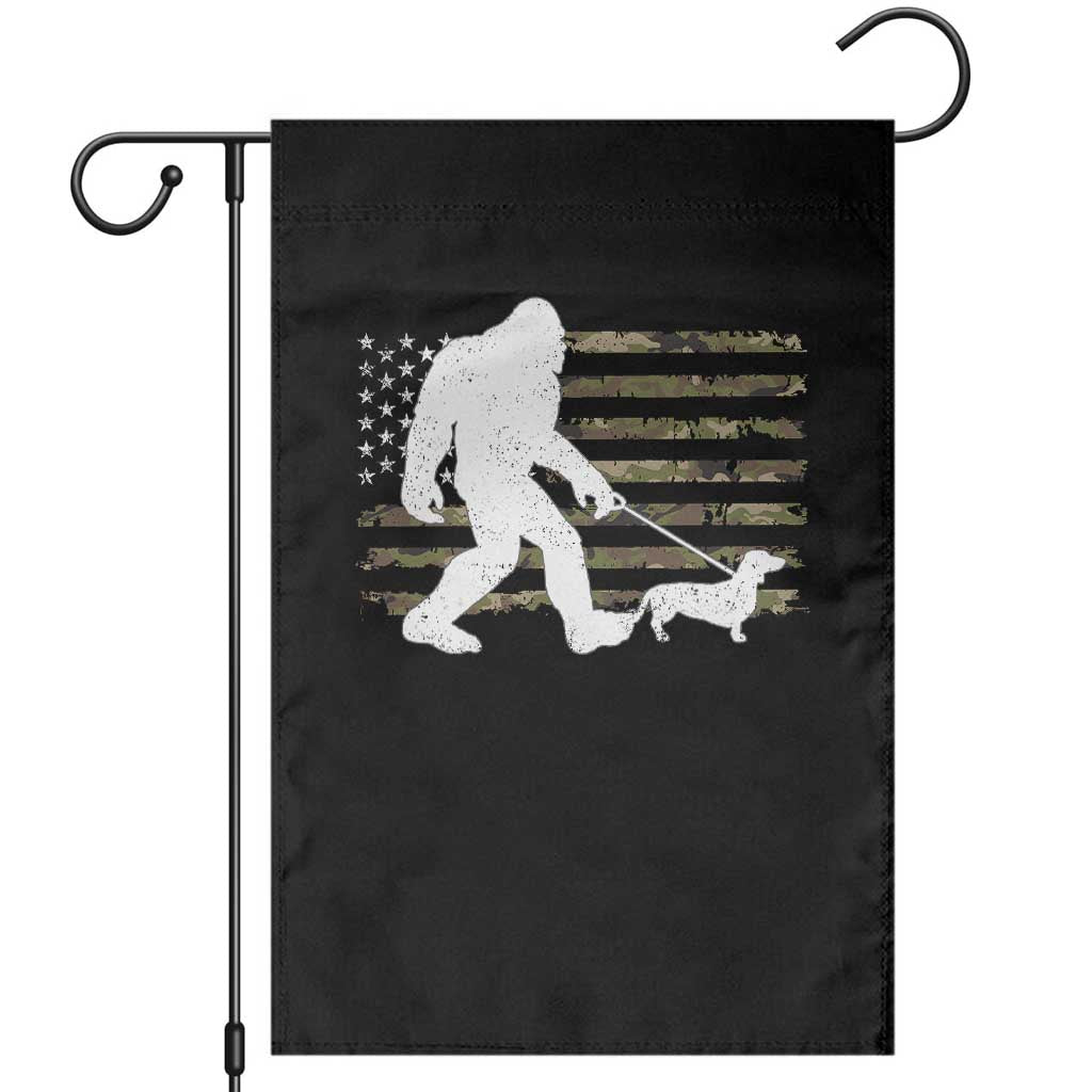 Bigfoot Walking Dachshund Garden Flag Sasquatch Camo American Flag USA Military Patriotic - Wonder Print Shop