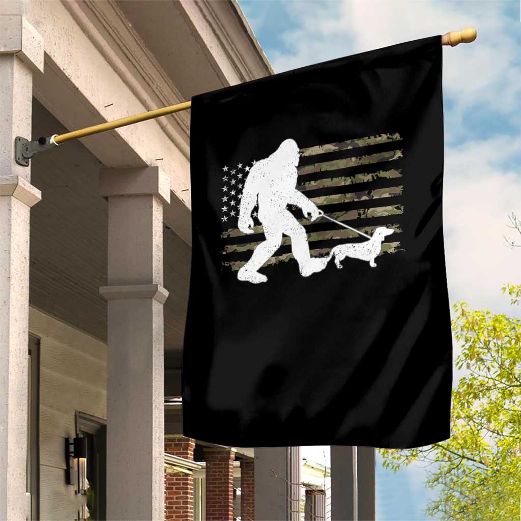 Bigfoot Walking Dachshund Garden Flag Sasquatch Camo American Flag USA Military Patriotic - Wonder Print Shop