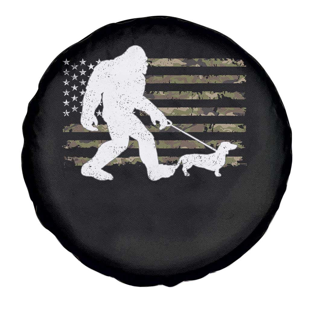Bigfoot Walking Dachshund Spare Tire Cover Sasquatch Camo American Flag USA Military Patriotic - Wonder Print Shop