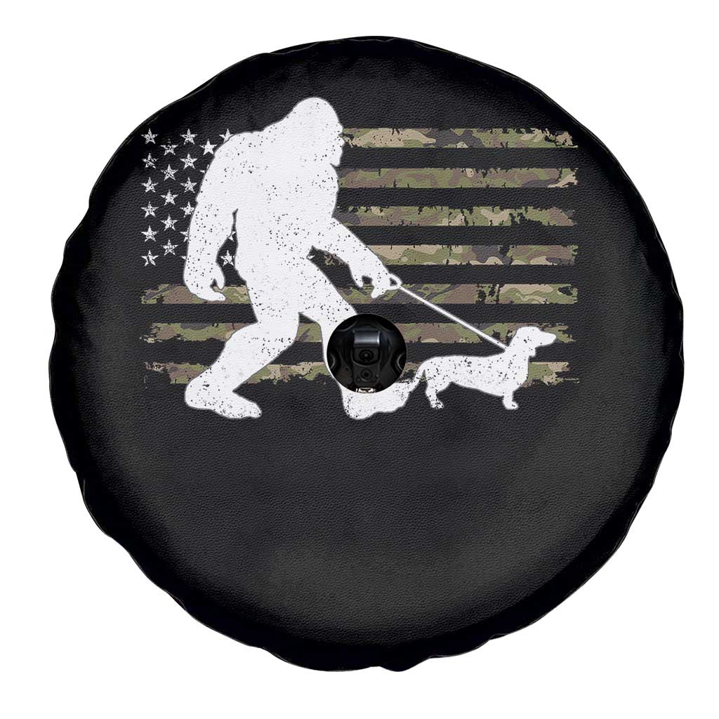 Bigfoot Walking Dachshund Spare Tire Cover Sasquatch Camo American Flag USA Military Patriotic - Wonder Print Shop