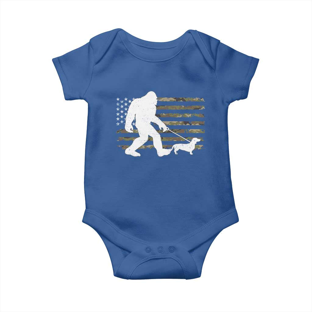 Bigfoot Walking Dachshund Baby Onesie Sasquatch Camo American Flag USA Military Patriotic - Wonder Print Shop