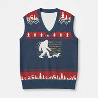 Bigfoot Walking Dachshund V-Neck Knit Sweater Vest Sasquatch Camo American Flag USA Military Patriotic - Wonder Print Shop