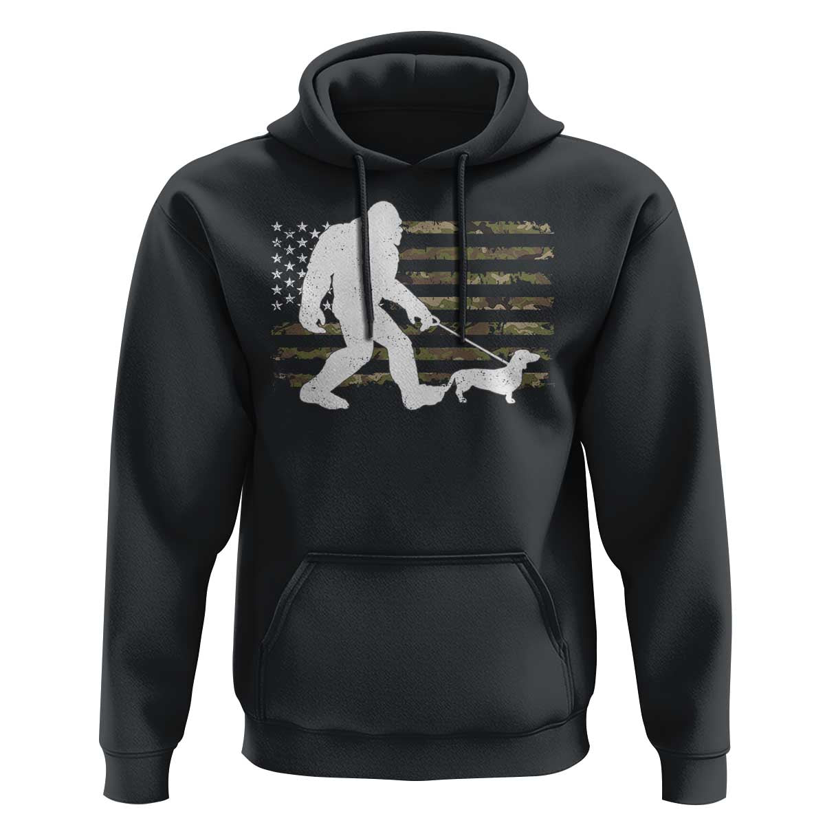 Bigfoot Walking Dachshund Hoodie Sasquatch Camo American Flag USA Military Patriotic - Wonder Print Shop
