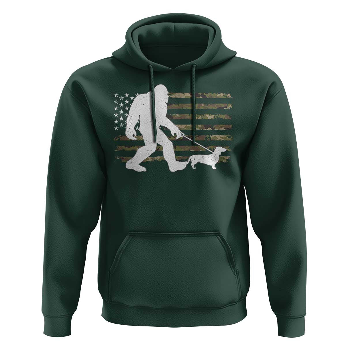 Bigfoot Walking Dachshund Hoodie Sasquatch Camo American Flag USA Military Patriotic - Wonder Print Shop