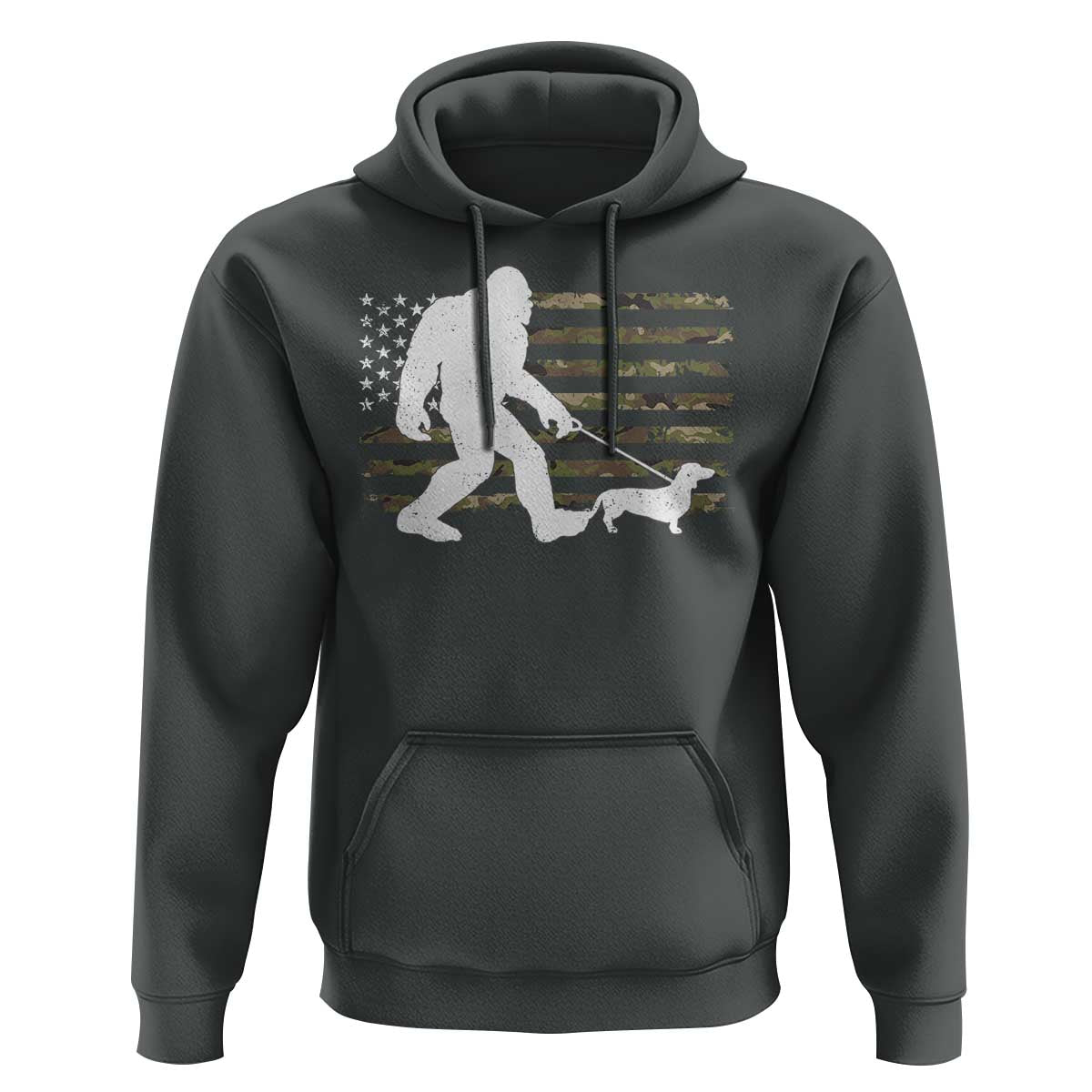 Bigfoot Walking Dachshund Hoodie Sasquatch Camo American Flag USA Military Patriotic - Wonder Print Shop