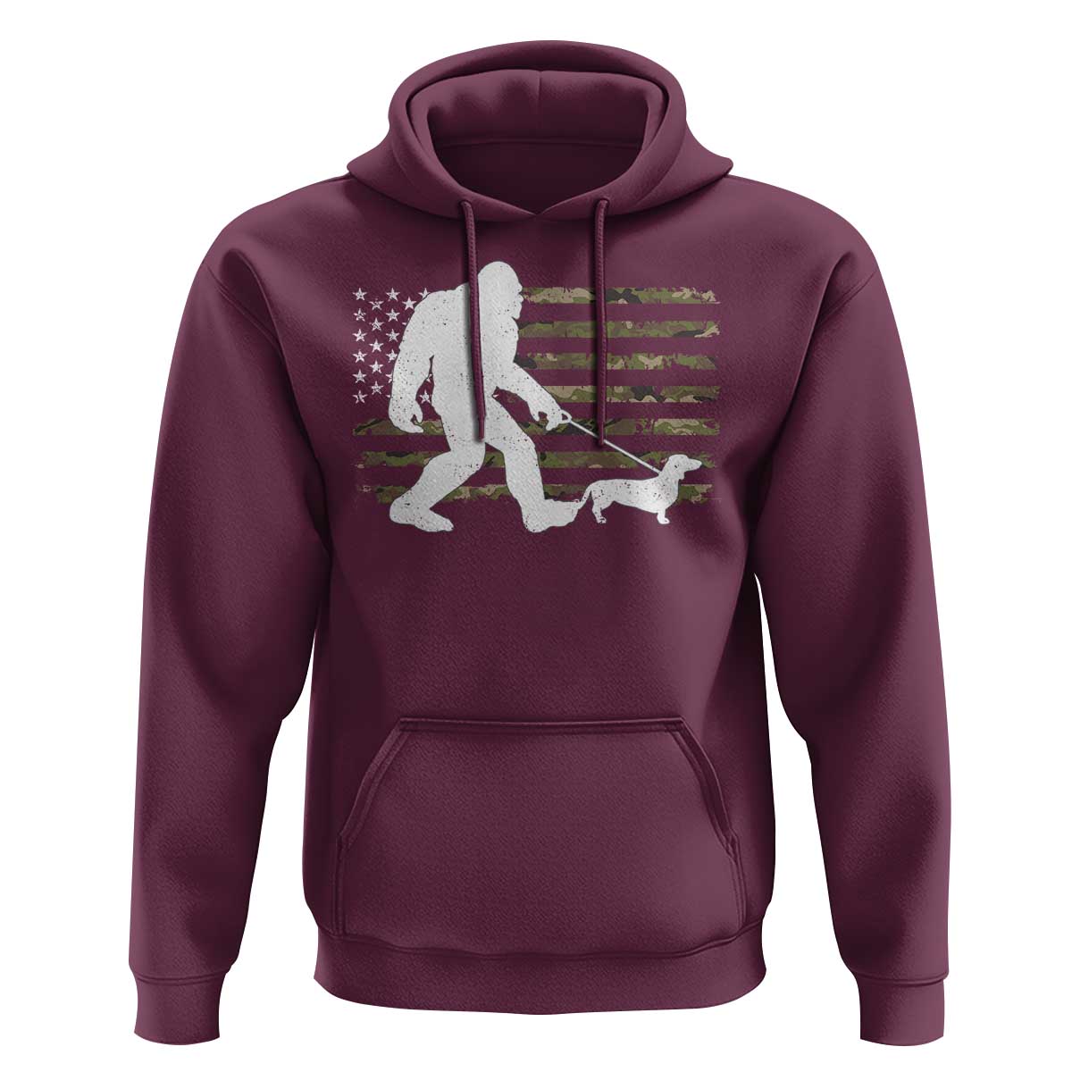 Bigfoot Walking Dachshund Hoodie Sasquatch Camo American Flag USA Military Patriotic - Wonder Print Shop