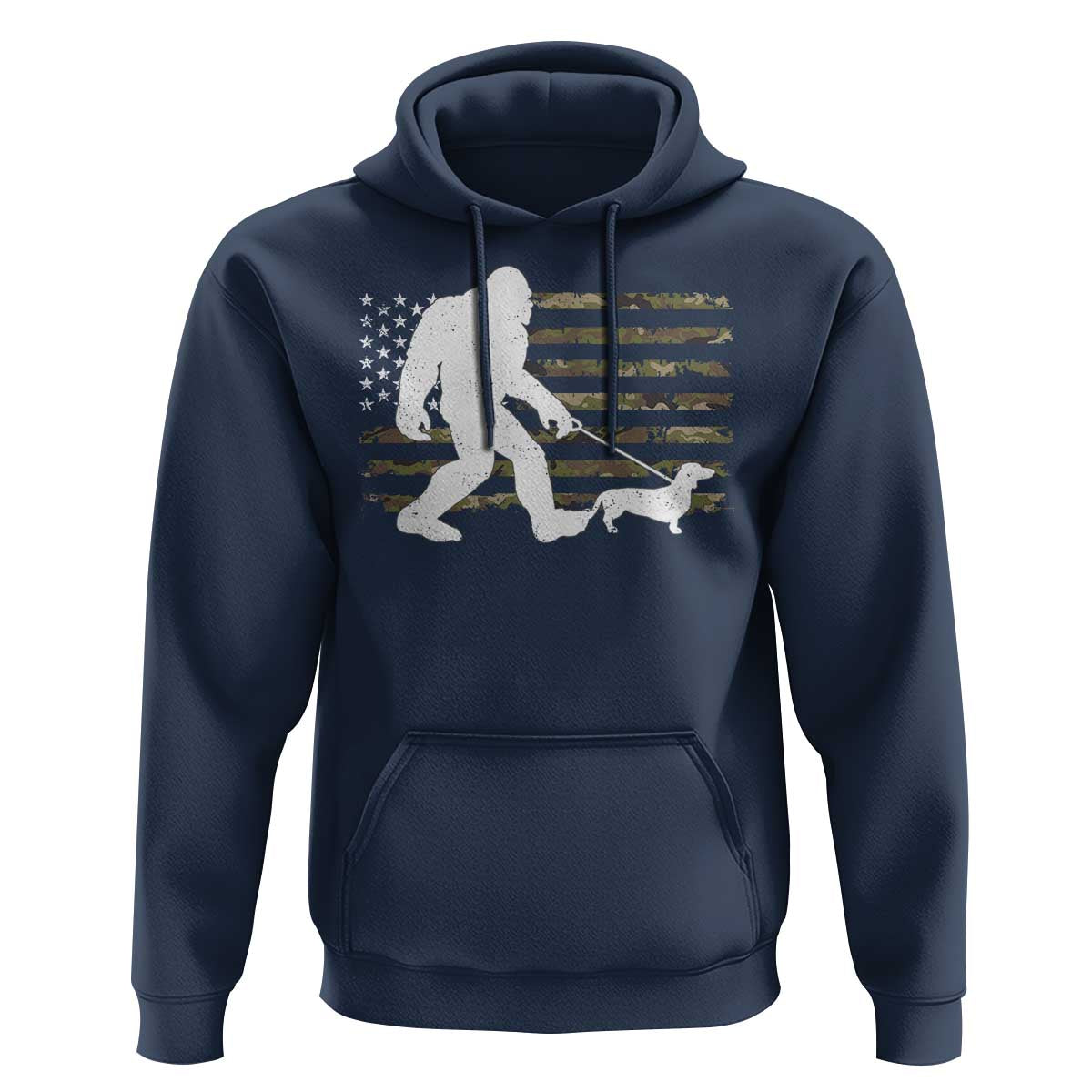 Bigfoot Walking Dachshund Hoodie Sasquatch Camo American Flag USA Military Patriotic - Wonder Print Shop