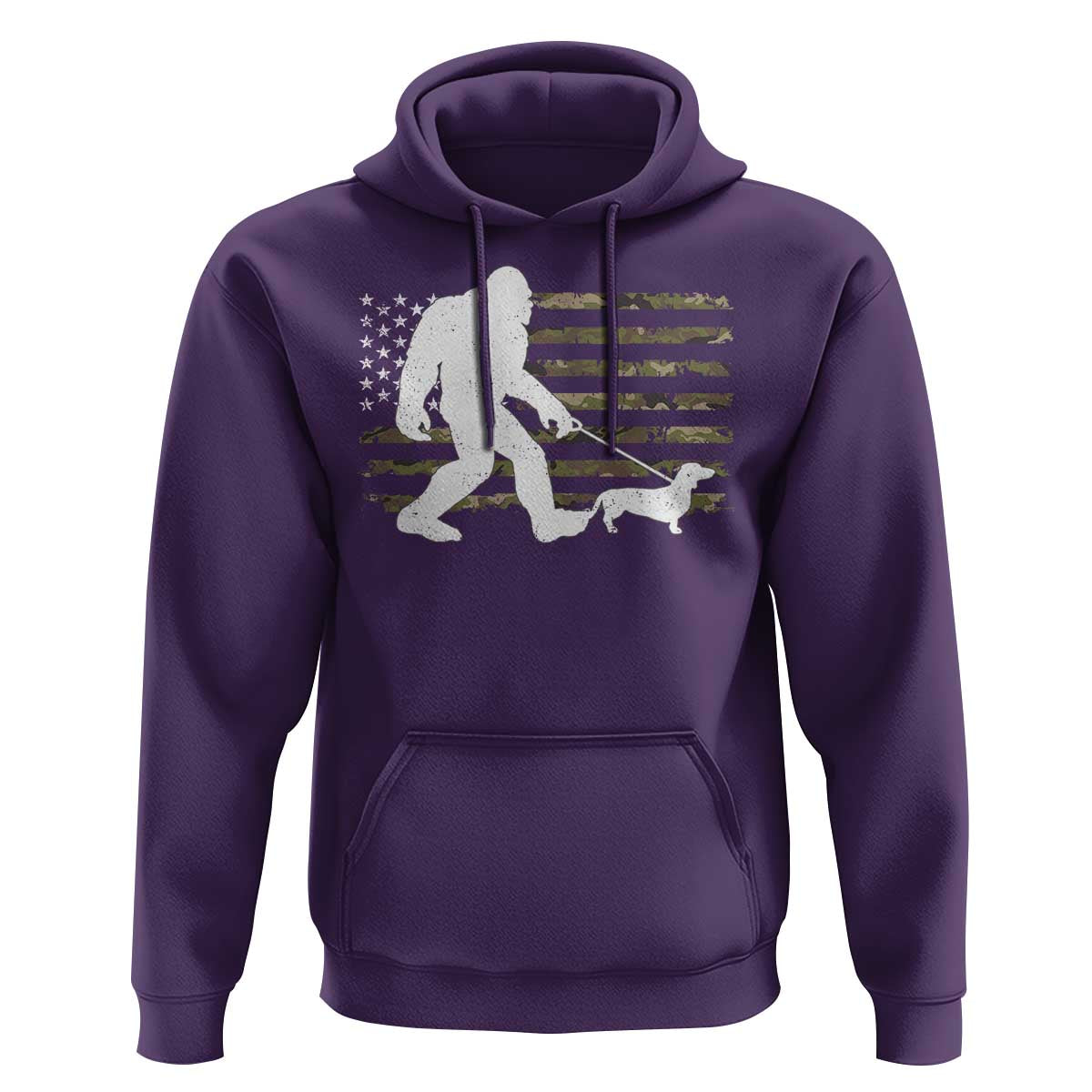 Bigfoot Walking Dachshund Hoodie Sasquatch Camo American Flag USA Military Patriotic - Wonder Print Shop