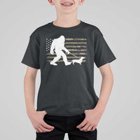 Bigfoot Walking Dachshund T Shirt For Kid Sasquatch Camo American Flag USA Military Patriotic - Wonder Print Shop