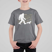 Bigfoot Walking Dachshund T Shirt For Kid Sasquatch Camo American Flag USA Military Patriotic - Wonder Print Shop