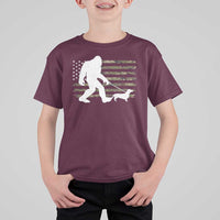 Bigfoot Walking Dachshund T Shirt For Kid Sasquatch Camo American Flag USA Military Patriotic - Wonder Print Shop