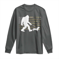 Bigfoot Walking Dachshund Long Sleeve Shirt Sasquatch Camo American Flag USA Military Patriotic - Wonder Print Shop