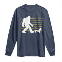 Bigfoot Walking Dachshund Long Sleeve Shirt Sasquatch Camo American Flag USA Military Patriotic - Wonder Print Shop