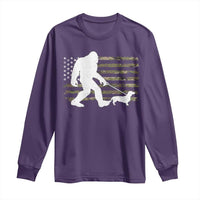 Bigfoot Walking Dachshund Long Sleeve Shirt Sasquatch Camo American Flag USA Military Patriotic - Wonder Print Shop