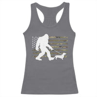 Bigfoot Walking Dachshund Racerback Tank Top Sasquatch Camo American Flag USA Military Patriotic - Wonder Print Shop