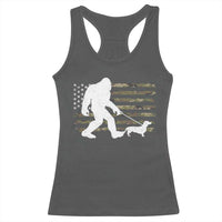 Bigfoot Walking Dachshund Racerback Tank Top Sasquatch Camo American Flag USA Military Patriotic - Wonder Print Shop