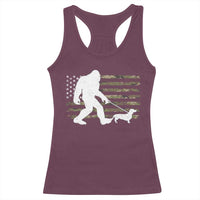 Bigfoot Walking Dachshund Racerback Tank Top Sasquatch Camo American Flag USA Military Patriotic - Wonder Print Shop