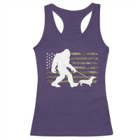 Bigfoot Walking Dachshund Racerback Tank Top Sasquatch Camo American Flag USA Military Patriotic - Wonder Print Shop