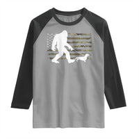 Bigfoot Walking Dachshund Raglan Shirt Sasquatch Camo American Flag USA Military Patriotic - Wonder Print Shop