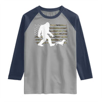 Bigfoot Walking Dachshund Raglan Shirt Sasquatch Camo American Flag USA Military Patriotic - Wonder Print Shop