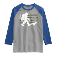 Bigfoot Walking Dachshund Raglan Shirt Sasquatch Camo American Flag USA Military Patriotic - Wonder Print Shop