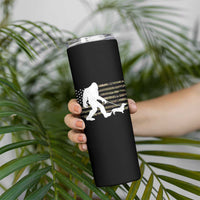 Bigfoot Walking Dachshund Skinny Tumbler Sasquatch Camo American Flag USA Military Patriotic - Wonder Print Shop