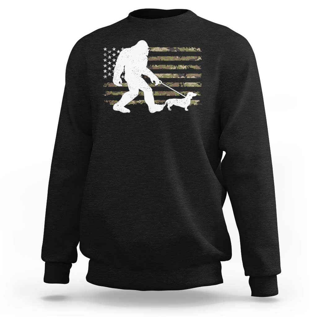 Bigfoot Walking Dachshund Sweatshirt Sasquatch Camo American Flag USA Military Patriotic - Wonder Print Shop