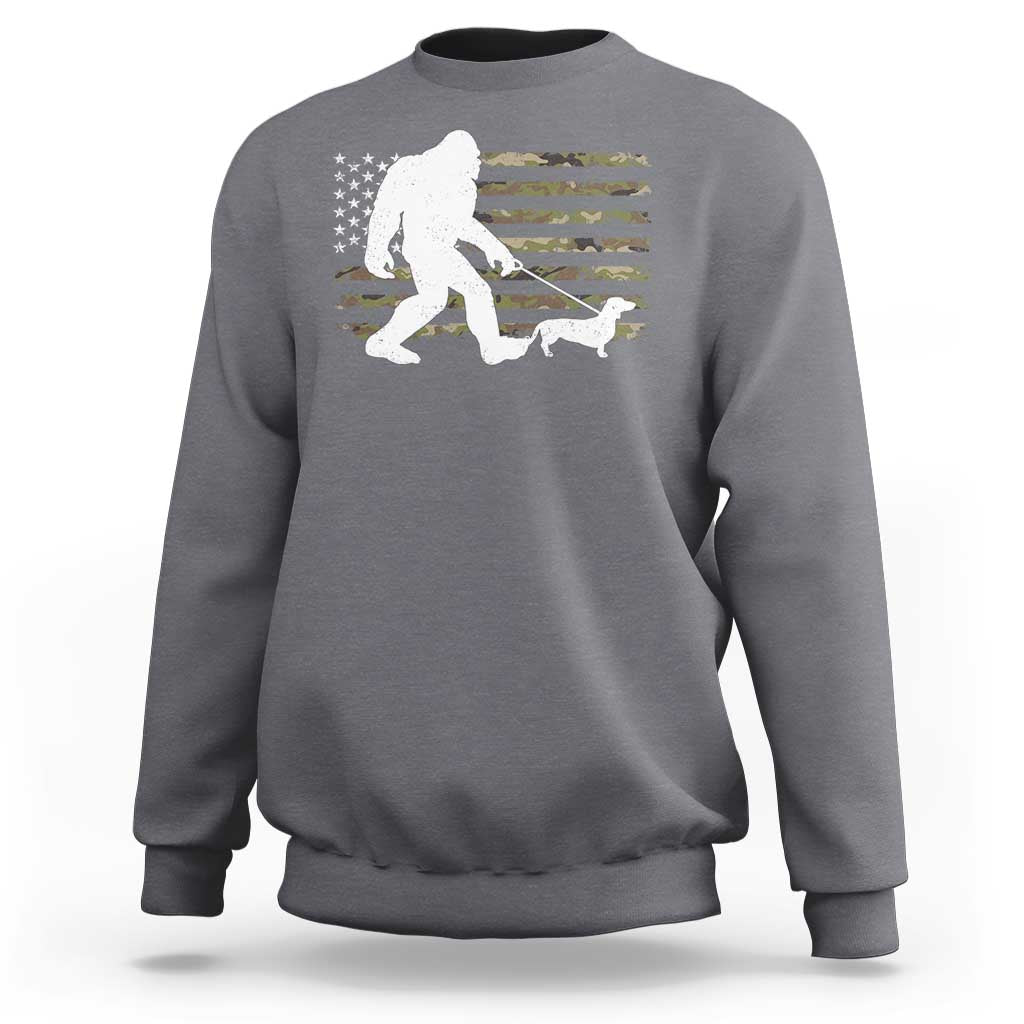 Bigfoot Walking Dachshund Sweatshirt Sasquatch Camo American Flag USA Military Patriotic - Wonder Print Shop