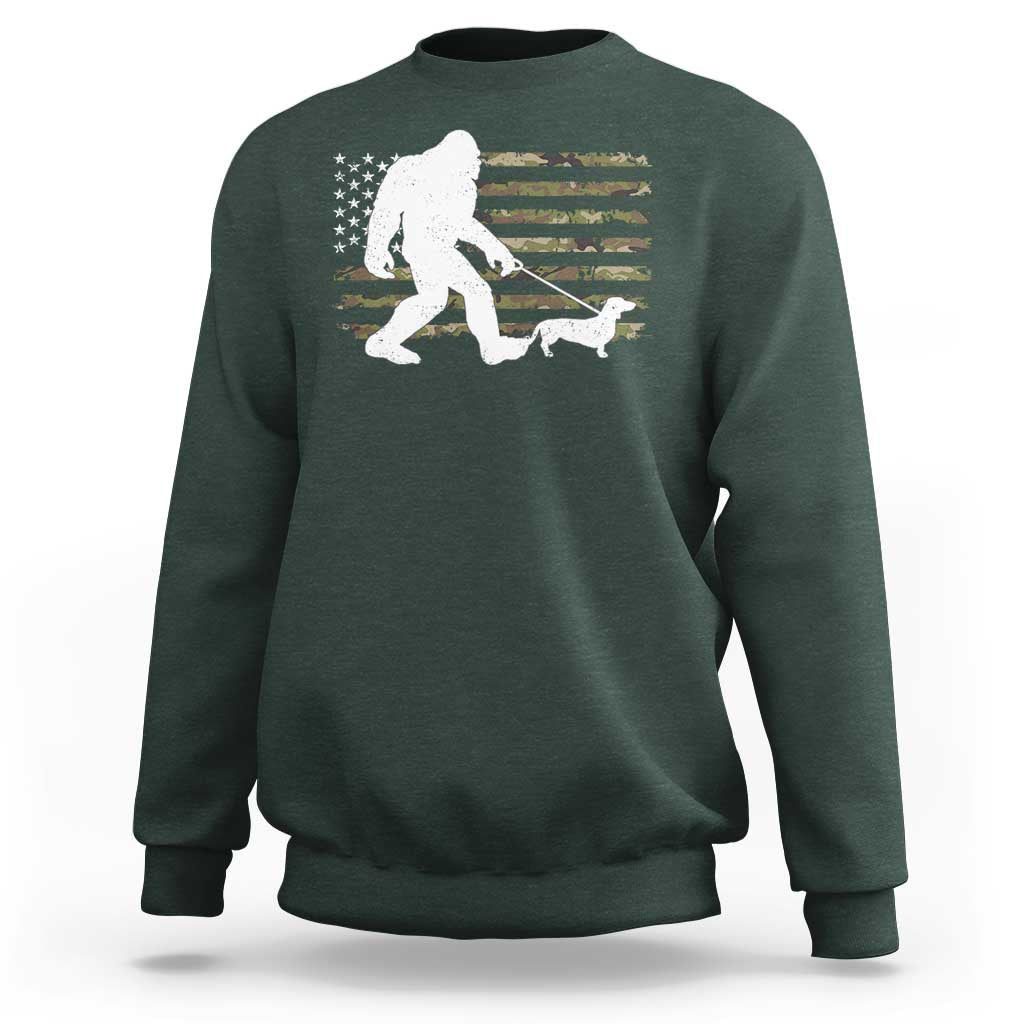 Bigfoot Walking Dachshund Sweatshirt Sasquatch Camo American Flag USA Military Patriotic - Wonder Print Shop