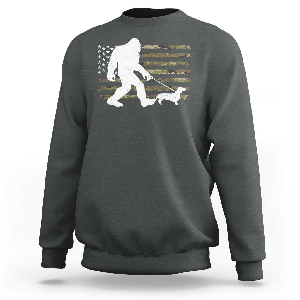 Bigfoot Walking Dachshund Sweatshirt Sasquatch Camo American Flag USA Military Patriotic - Wonder Print Shop