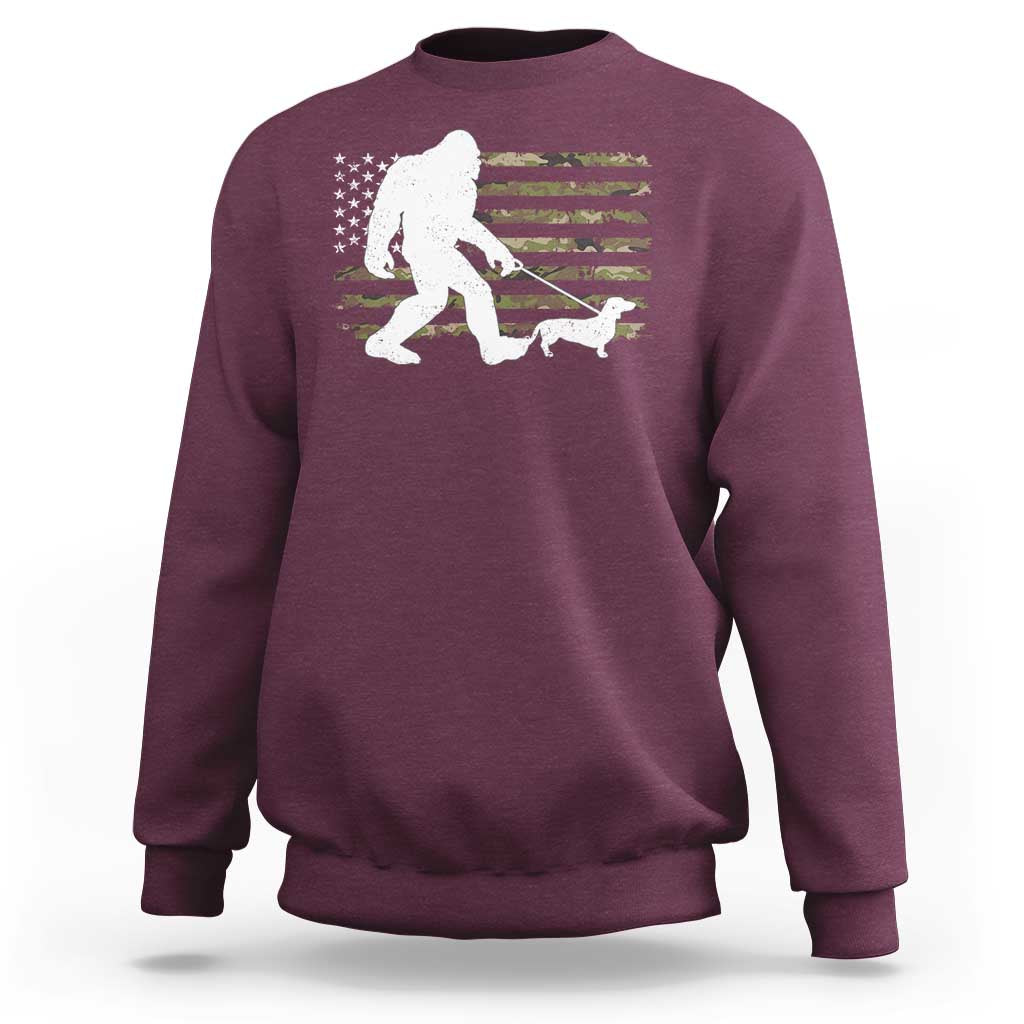 Bigfoot Walking Dachshund Sweatshirt Sasquatch Camo American Flag USA Military Patriotic - Wonder Print Shop