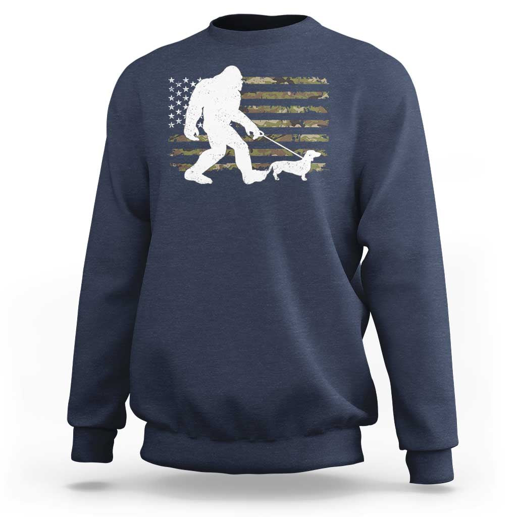 Bigfoot Walking Dachshund Sweatshirt Sasquatch Camo American Flag USA Military Patriotic - Wonder Print Shop