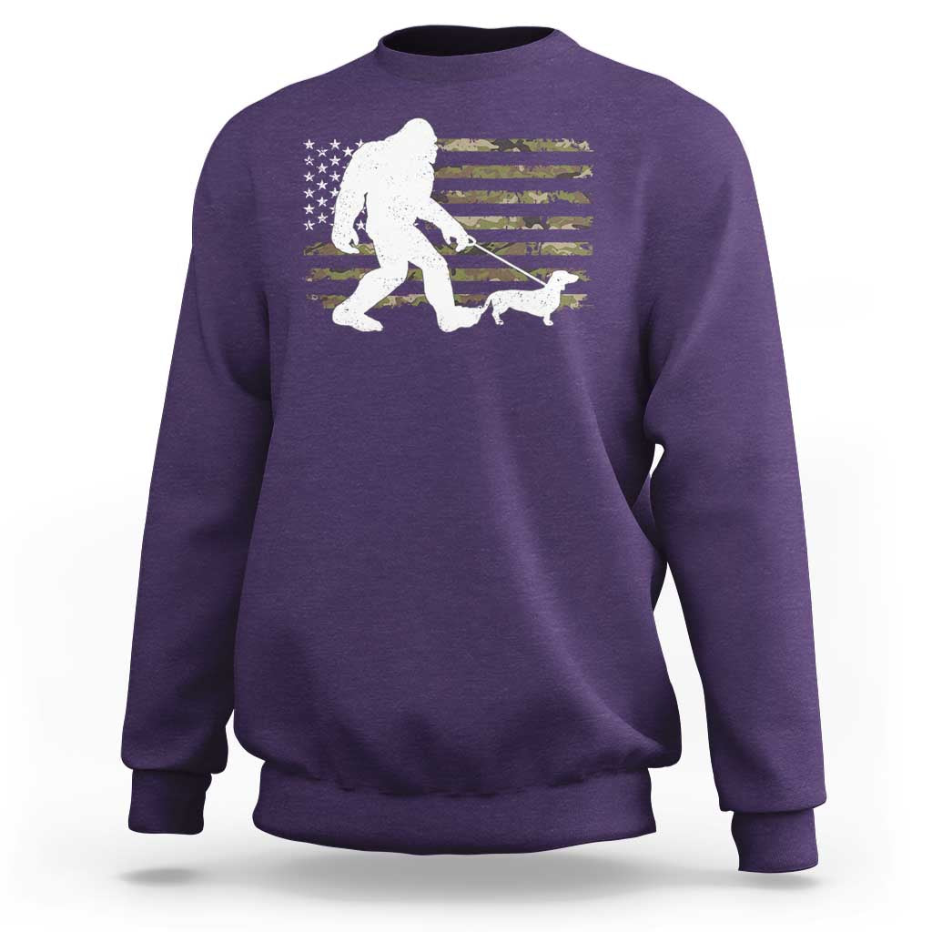 Bigfoot Walking Dachshund Sweatshirt Sasquatch Camo American Flag USA Military Patriotic - Wonder Print Shop